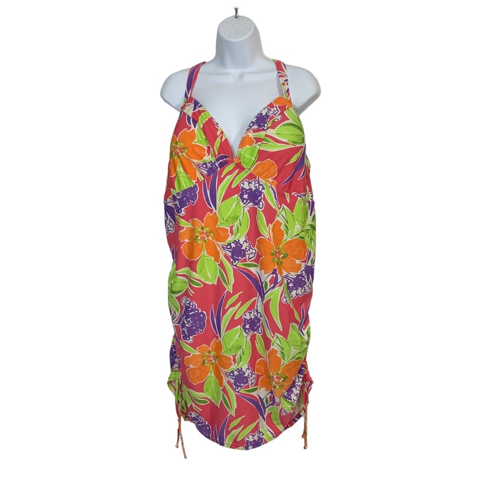 LANE BRYANT Neon Floral Swim Dress Sz 28